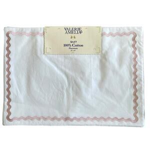 VALERIE AMELIA White Pink Ric Rack Trim Cotton Placemats 13x19 Set of 4 NEW